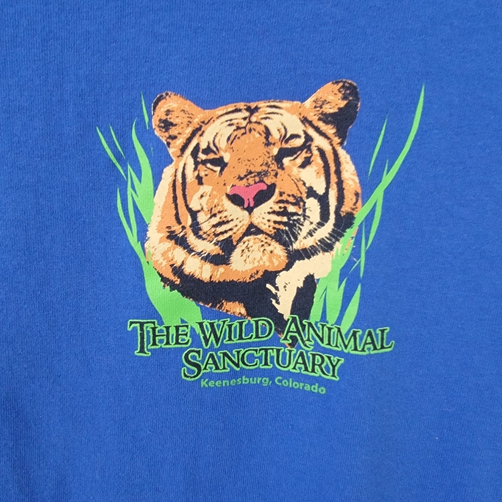 The Wild Animal Sanctuary | Tiger Graphic T-Shirt Blue Green Orange Crewneck Tee - Picture 4 of 9